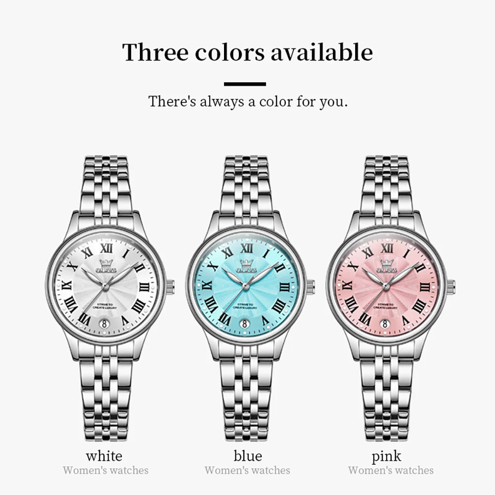 OLEVS Original Luxury Brand Quartz Watches Stainless Steel Watchstrap Elegant Lady Bracelet Luminous Waterproof Watch for Women