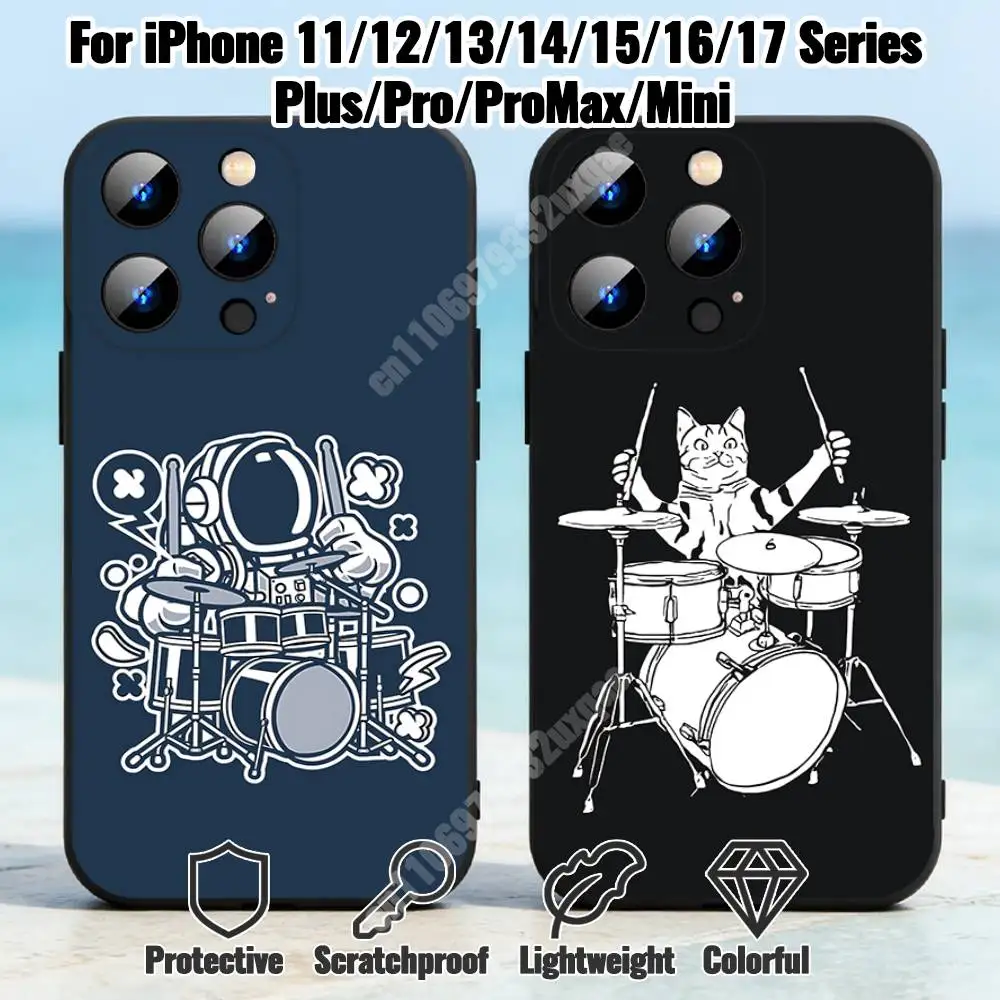 Funny Percussionist Drummer Phone Case for iPhone 17 16 16E 15 14 Pro Plus Air 13 12 11 Max Mini X XR XS TPU Bumper