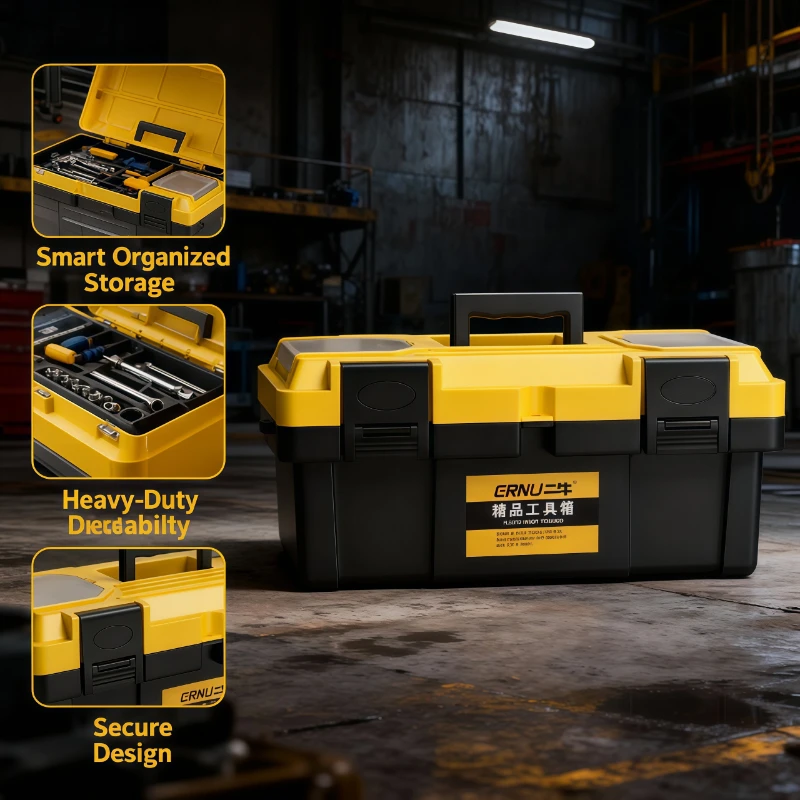 Large Capacity Yellow Black Tool Box Flip Top Lid Comfortable Handle  Tool Storage Caja De Herramientas Toolbox Tools Packaging