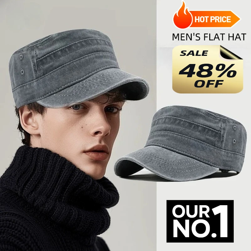 

Washable Cotton Flat Top Sun Proof Military Cap Adjustable Fisher Caps Men Women Cadet Cap Military Cadet Combat Fishing Cap