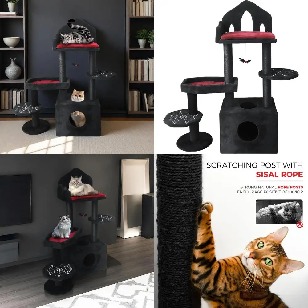 

Многоуровневая кошачья лежанка-башня для дома с лежаком-гробиком, когтеточками, гамаком и площадками для нескольких кошек, высота 44,5 дюйма