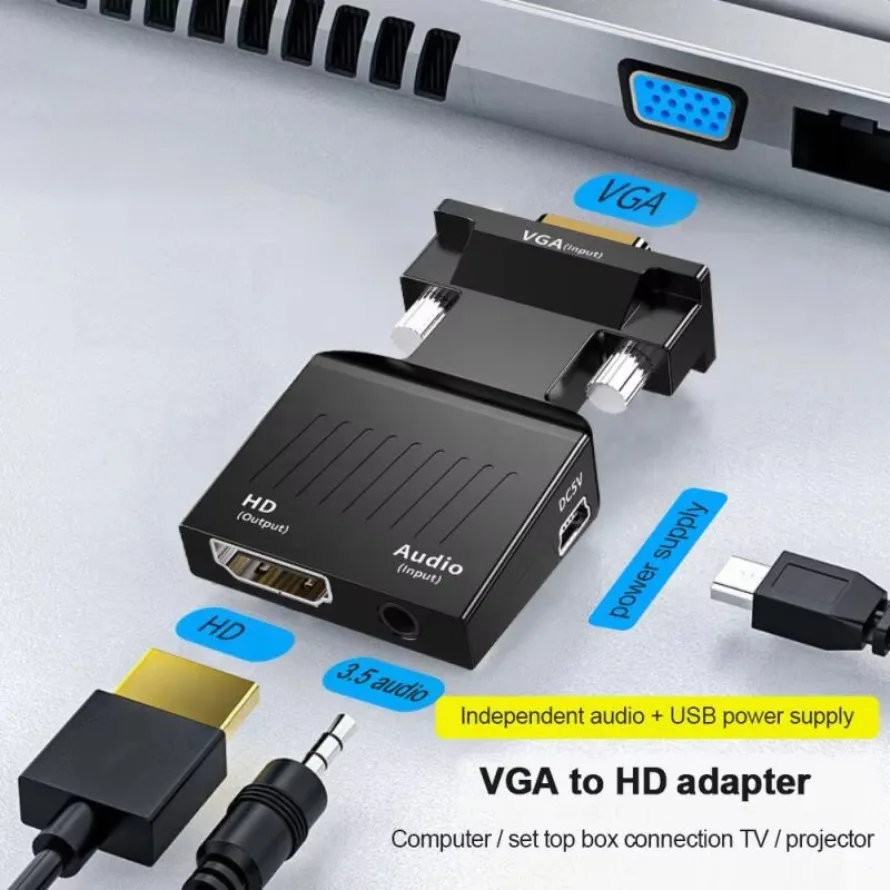 VGA-HDMI 호환 변환기 1080P 남성-여성 오디오 VGA-HDMI 호환 어댑터, PC 노트북 HD TV 프로젝터 썸네일 3