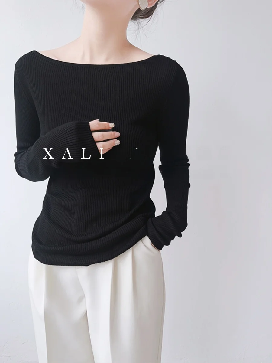 

Женский вязаный свитер XALI Bla-oulder: Удлиненный, облегающий базовый слой для зимы, однотонный, модный, для повседневной носки