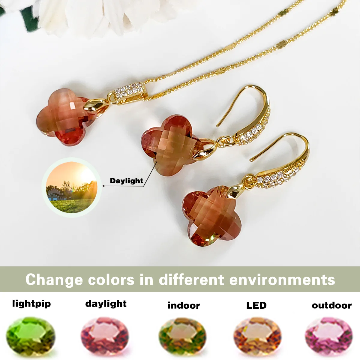 Pattern-cut Light Color-Changing Crystal Pendant Earrings Women's Fashion Crystal Changes Colors According to Different Lights