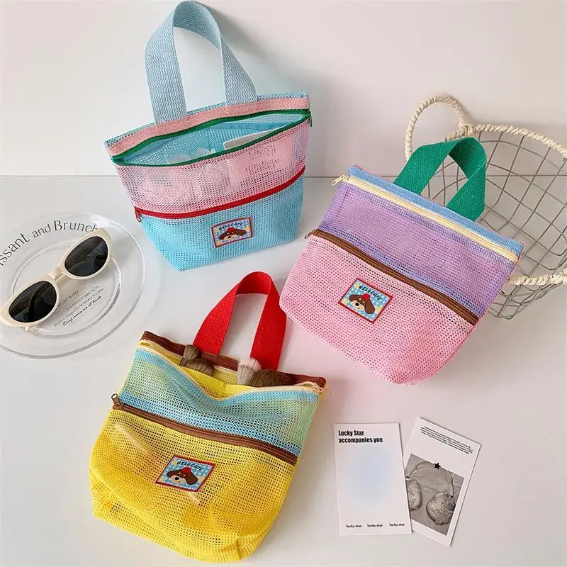 

Cute Puppy Dog Contrast Color Mesh Tote Bag Makeup Toiletry Storage Bag Handbag Portable Travel Washing Body Shower Tools