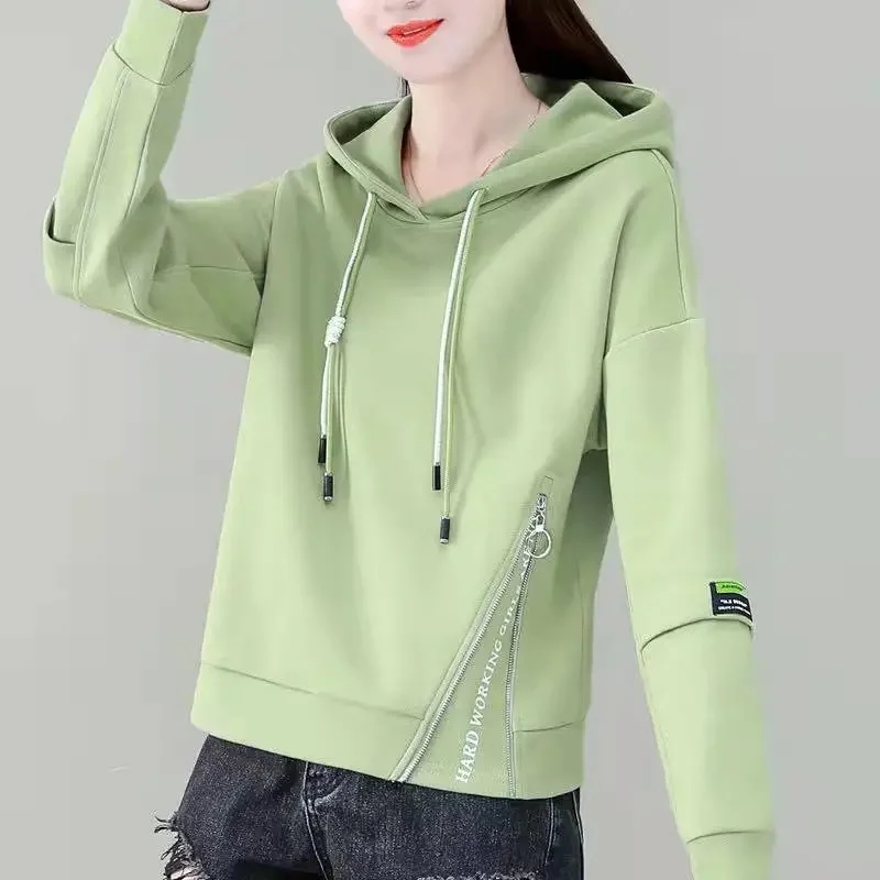 Kurze Kapuze Sweatshirt Frauen Bluse Alterung Frühling Herbst die neue Jacke lose koreanische Mantel große Größe lässige Tops weiblich