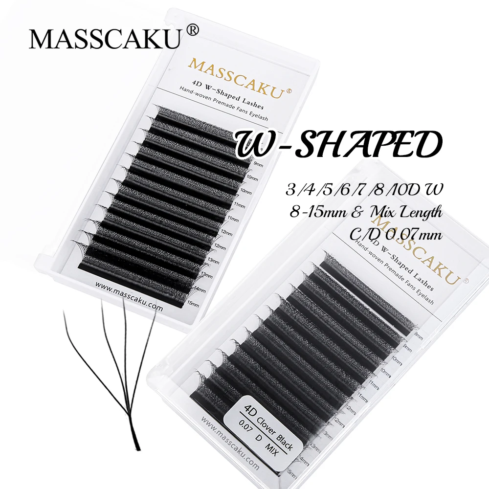 

MASSCAKU Faux Mink Comfortable Soft 3D 4D 5D 6D W Shaped Eyelashes Extensions 0.07mm Premade Volume Fans Lash Wholesale Supplies