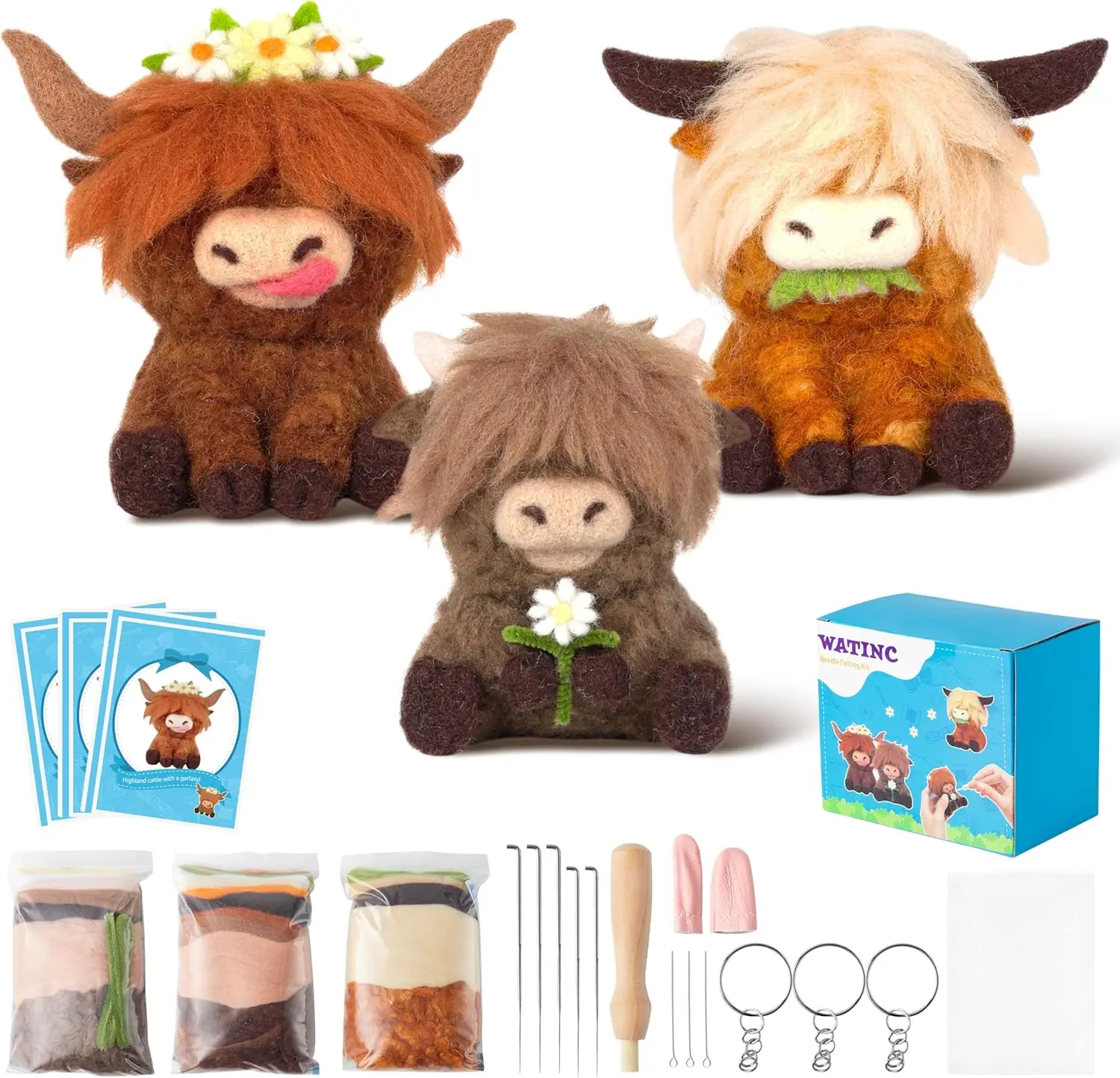 

Needle Felting Kit - 3 Sets Cute Wool Felt Tools, DIY Home Decoration Craft for Beginners (Highland Cow)