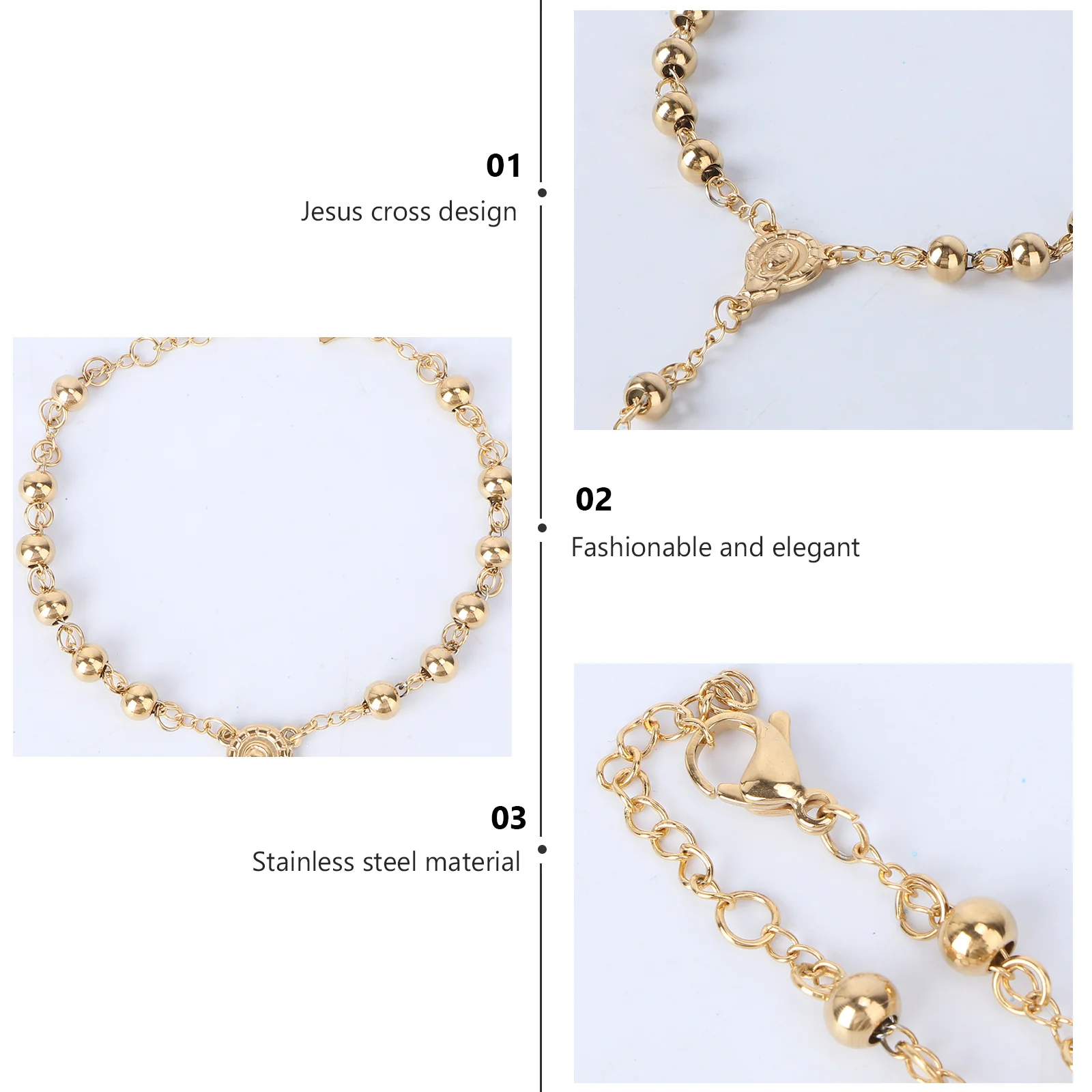 

Rosary Bracelet Adjustable Cross Punk Retro Wrist Chain Buddhist Jewelry Gift For Men Women Fashion Accessory