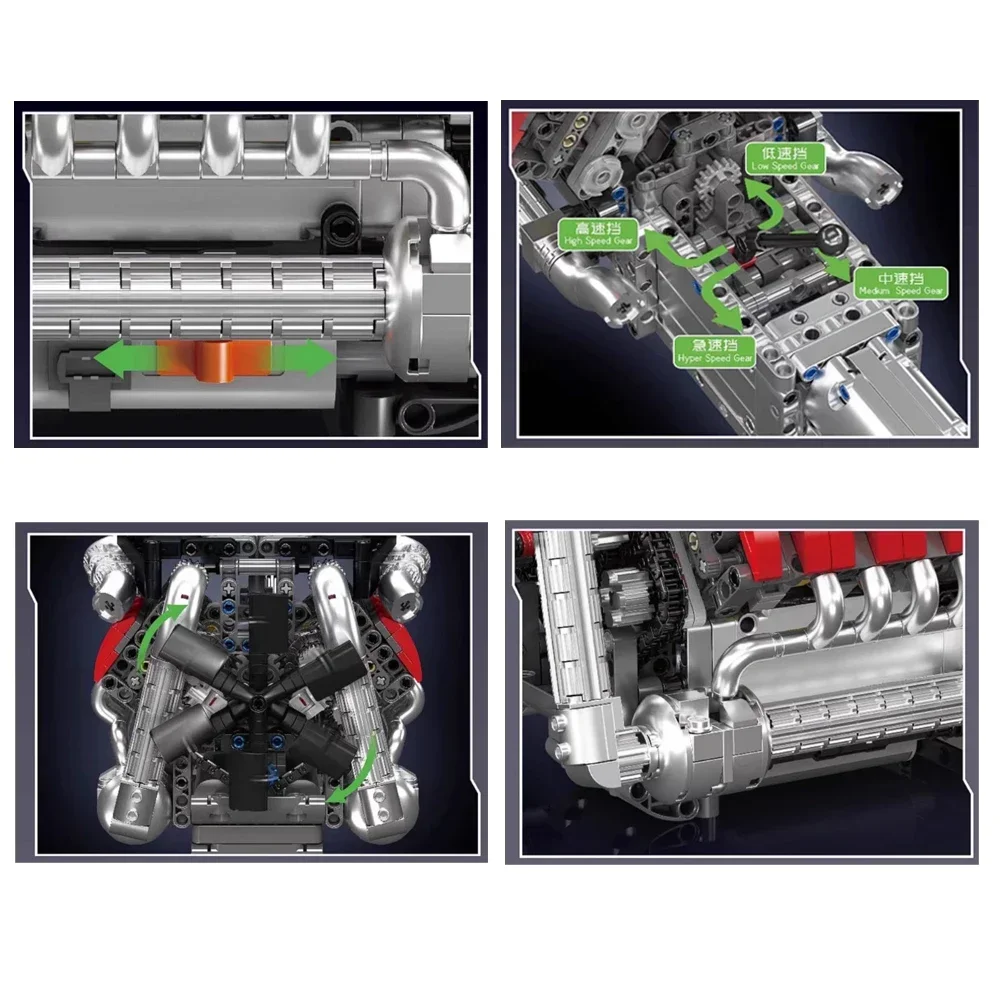 Mould King 10203 MB Merc V8 Engine Motorized Simulation Model Electrically Drive Building Blocks Technical Cars Parts Toys Gift