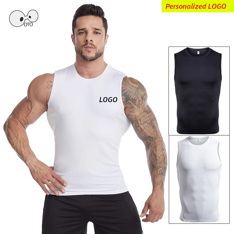 

Personalized Men's Compression Fitness Tight Tank Top Quick Dry Sleeveless Gym Clothing Summer Workout Running Vest Sports Shirt