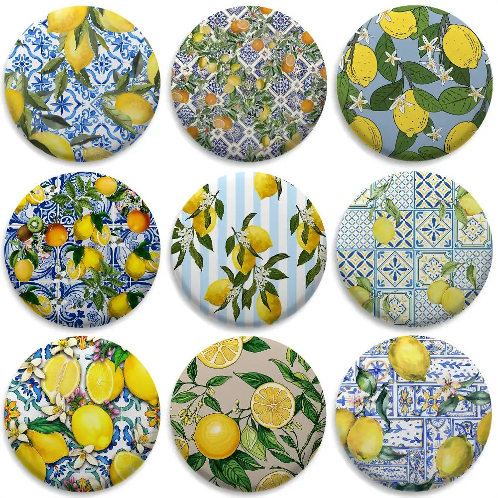 Lemon Art Design Fashion Badges Round Exquisite Badge Brooches Creative Pins For Clothes Hat Backpack Gift Accessories