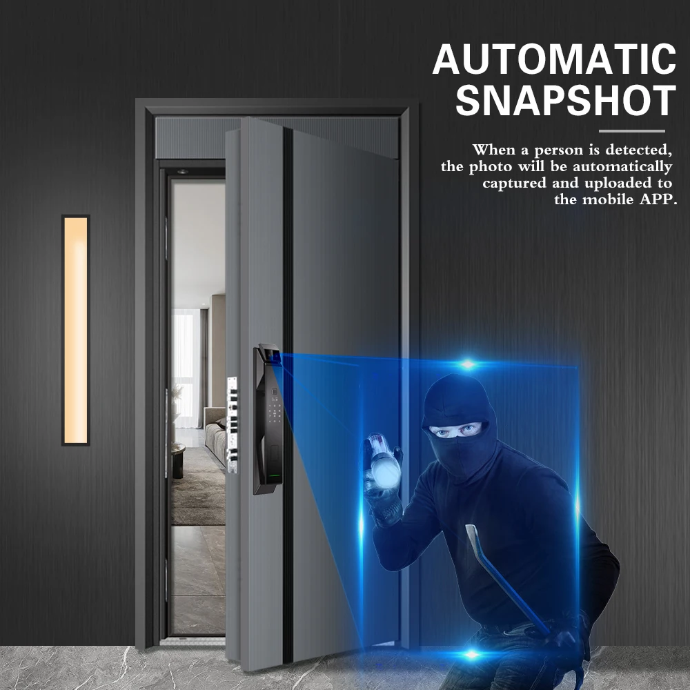 PHIPULO Tuya APP WIFI 3D Face Digital Electronic Lock Smart Door Lock Biometric Electronic Lock Security Camera