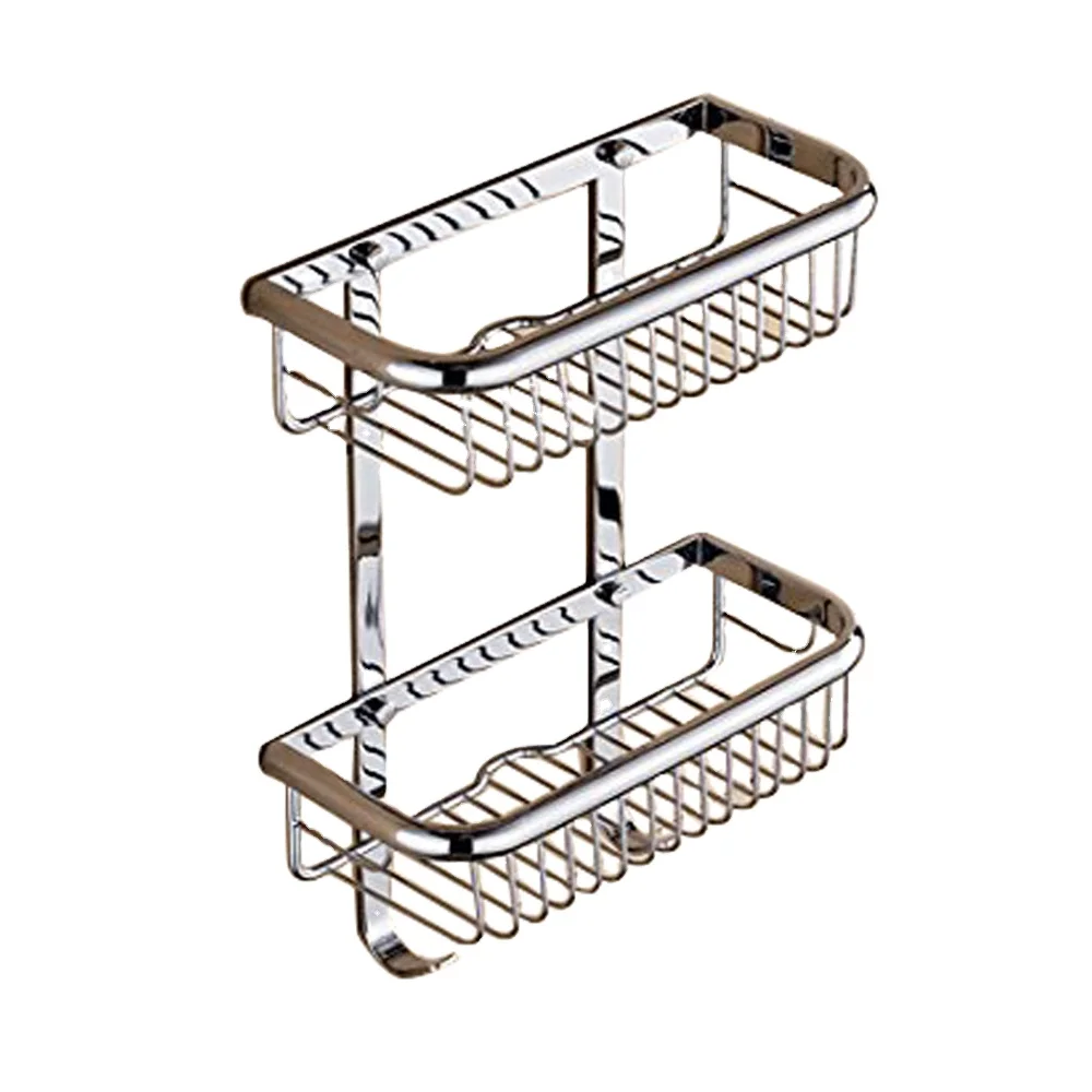 

Brass Double Layer Bathroom Shower Rack Solid Brass 2 Tier Shower Corner Basket Shelf Hanging Shower Caddy With 2 Hooks