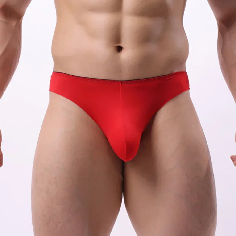 Men Sexy Solid Ice Silk Low Waist Underwear Briefs Transparent Shorts Underpants Panties Seamless Sports Casual Men's G-string