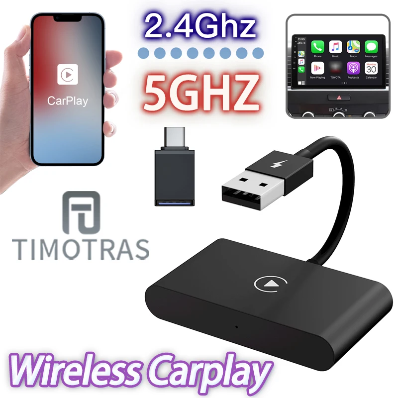 TIMOTRAS Wireless Car Adapter Apple Wireless Carplay Dongle Plug Play WiFi Online Update Wireless CarPlay Adapter for iPhone