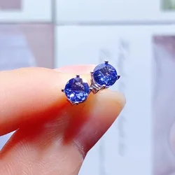 Orecchini in Tanzanite naturale di grado VVS per l'uso quotidiano 925 argento 5mm totale 1ct orecchini a bottone in Tanzanite regalo di compleanno per la moglie