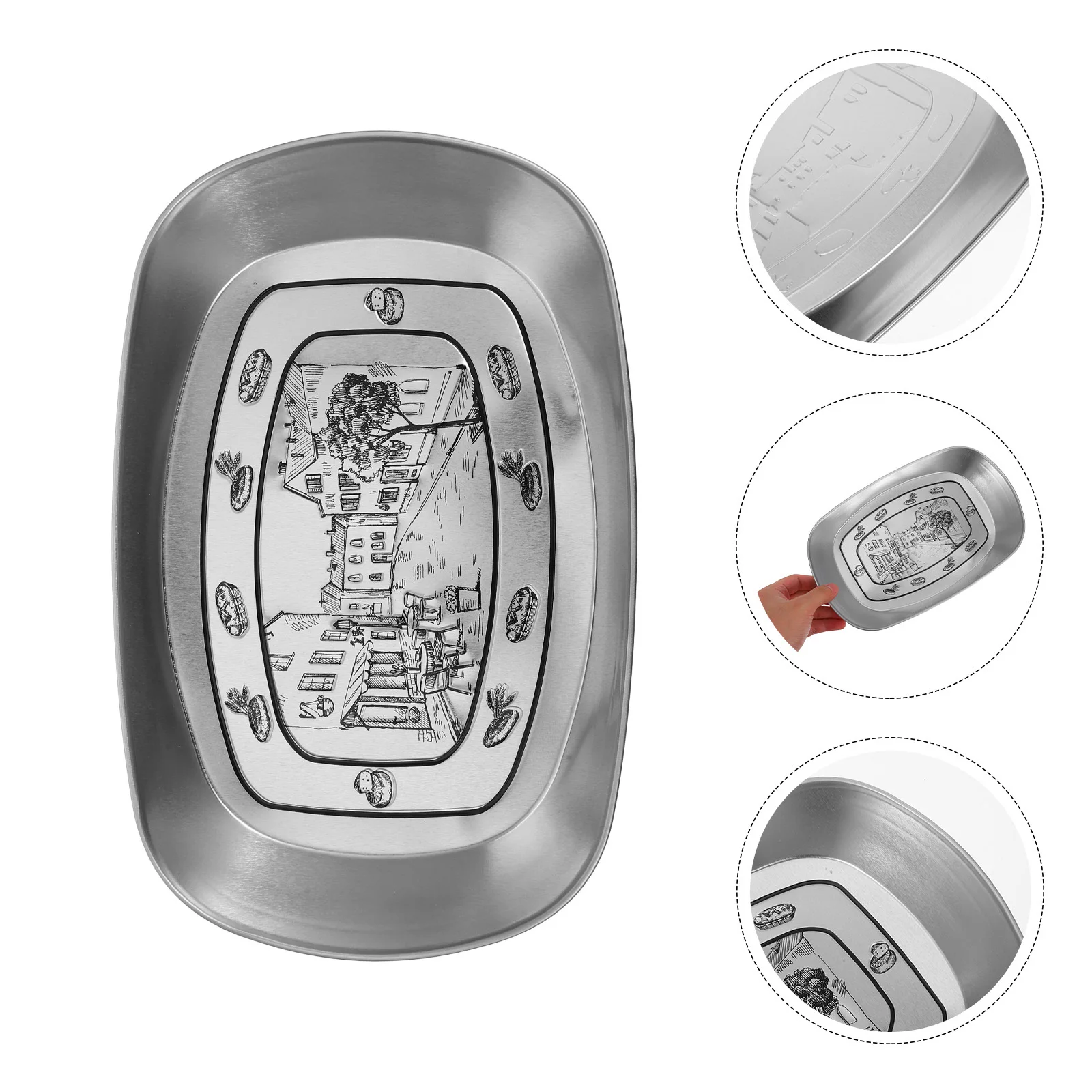 

Sturdy Stainless Steel Baking Tray Elegant Vintage Design Lightweight Fruit Serving Plate For Picnics Camping Barbecue Cheese