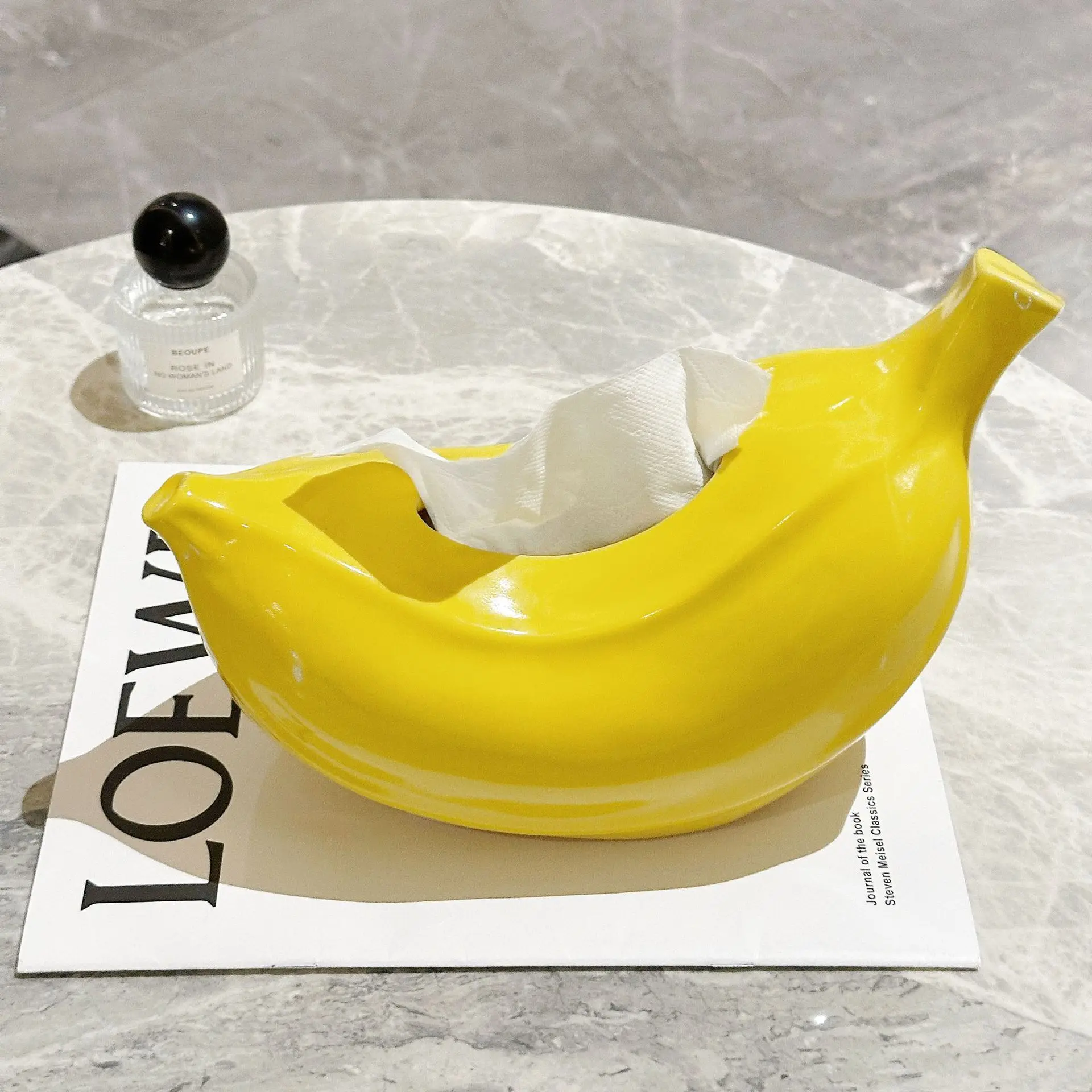 Ceramic Creative Banana Tissue Box Living Room Coffee Table Home Decoration Dopamine Paper Drawer Box Anti Anxiety Ornament