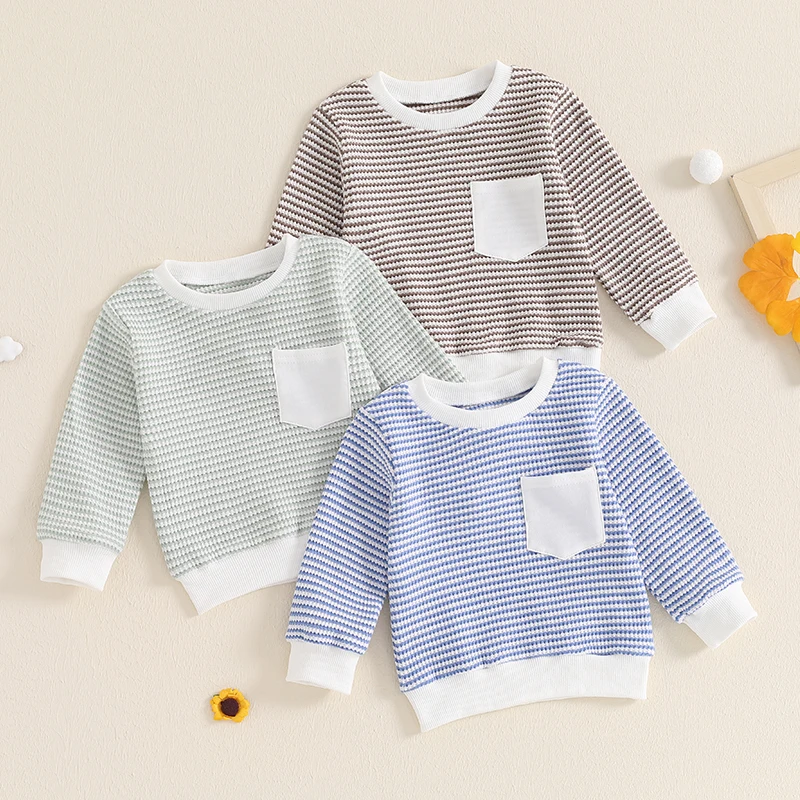 Baby Long Sleeve Sweatshirt Cotton Boy Girl Fashion Striped Print Pullover Loose Tops Clothes