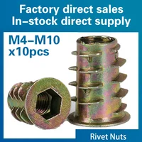 Rosca de aleación de Zinc para tuercas de inserción de madera, cabeza de accionamiento hexagonal con brida, Tuercas para muebles M4, M5, M8, 10 Uds./lote