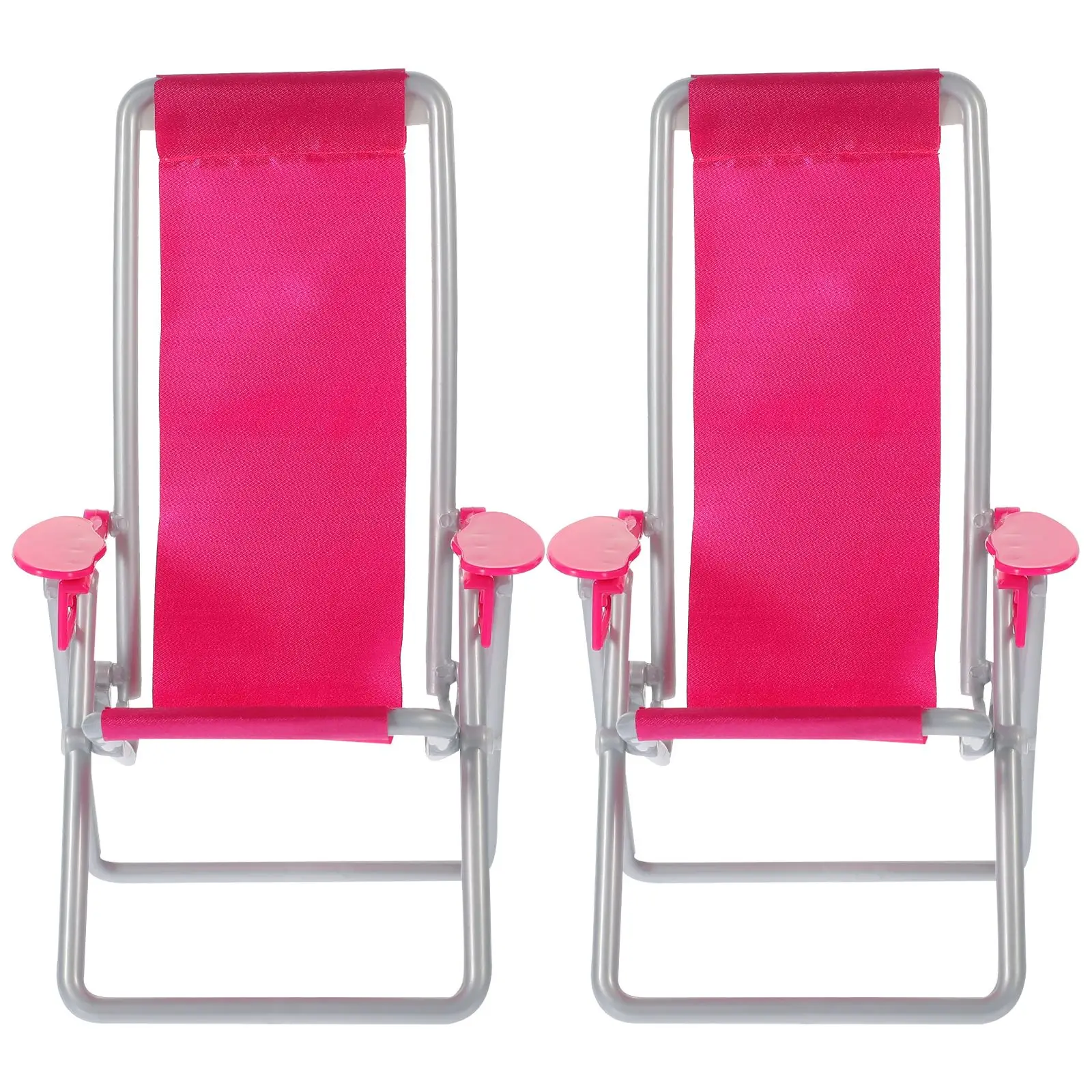 

2pcs Mini House Deck Lying Chair Simulation Folding Beach Chair Home Model Accessories