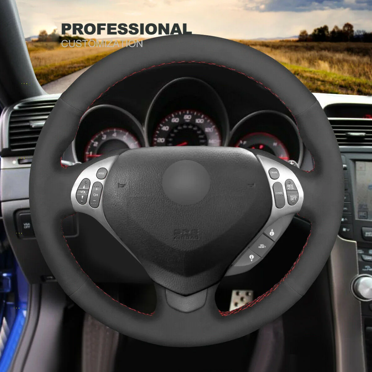 

DIY Hand Stitch Black Synthetic Suede Car Steering Wheel Cover For Acura TL 2007-2008 Car Accessories