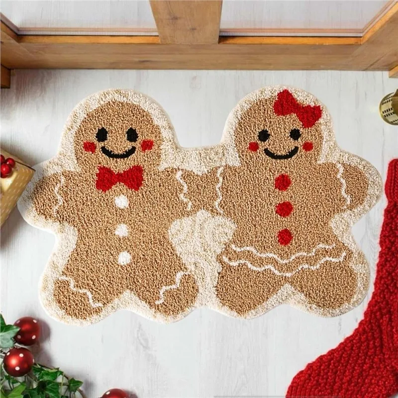 VIKAMA Gingerbread Man Weihnachtsteppich, Badezimmer, wasserabweisend, rutschfest, Bodenmatte, Nachttisch, Couchtisch, Heimdekoration