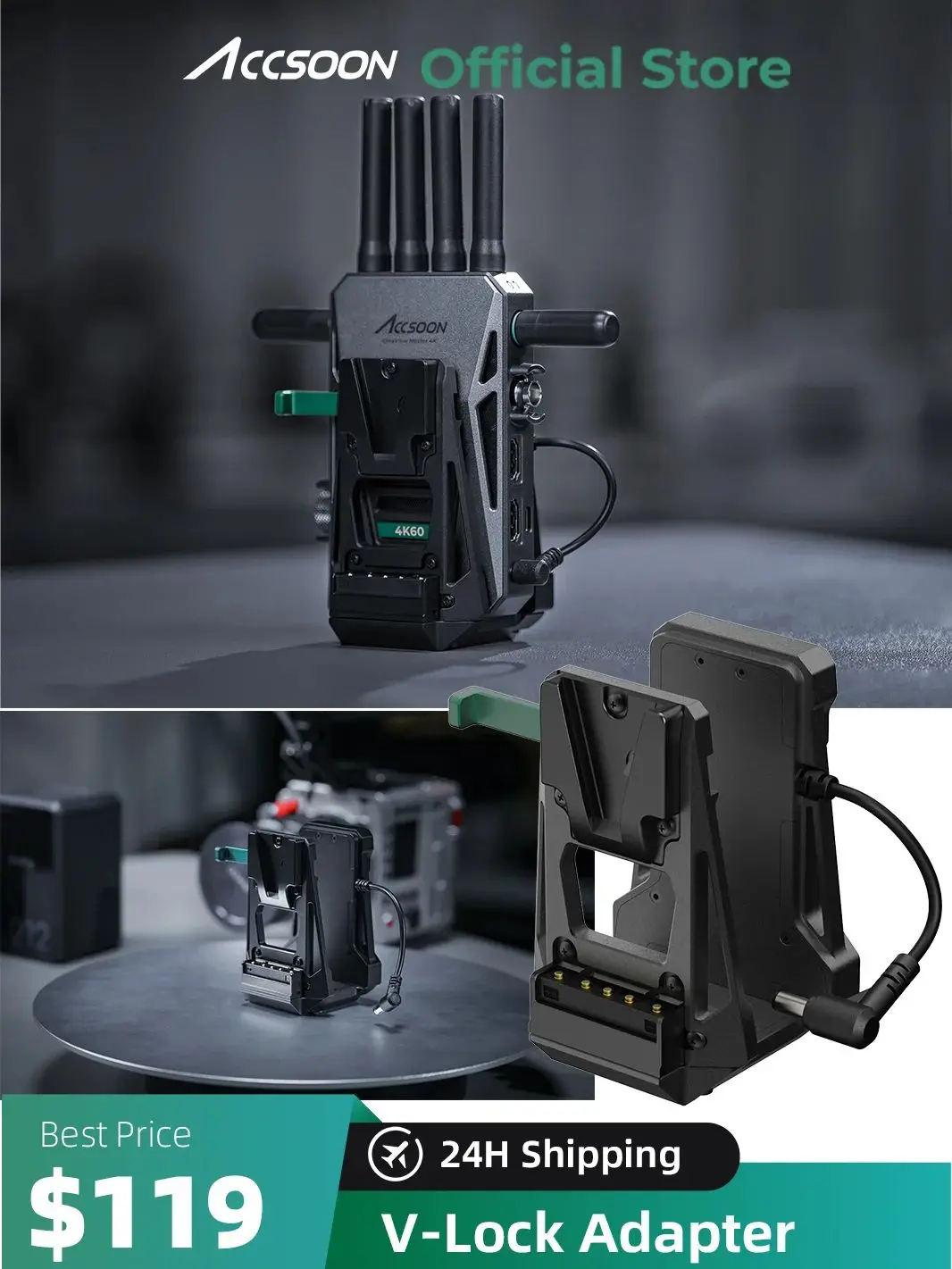 Accsoon V-Lock Adapter for V-Lock battery to CineView Master 4K , CineView 2 SDI Video Transmission system