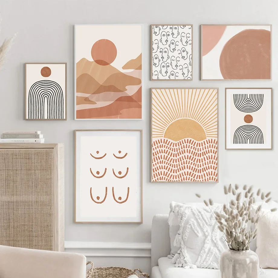 

Abstract Lines Shapes Retro Sun Minimalist Boho Wall Art Canvas Painting Posters And Prints Wall Pictures For Living Room Decor
