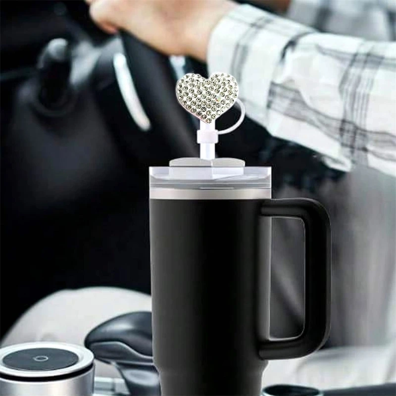 M4YC 8Pcs Silicone Heart Straw Caps Dustproof Covers Cup Toppers