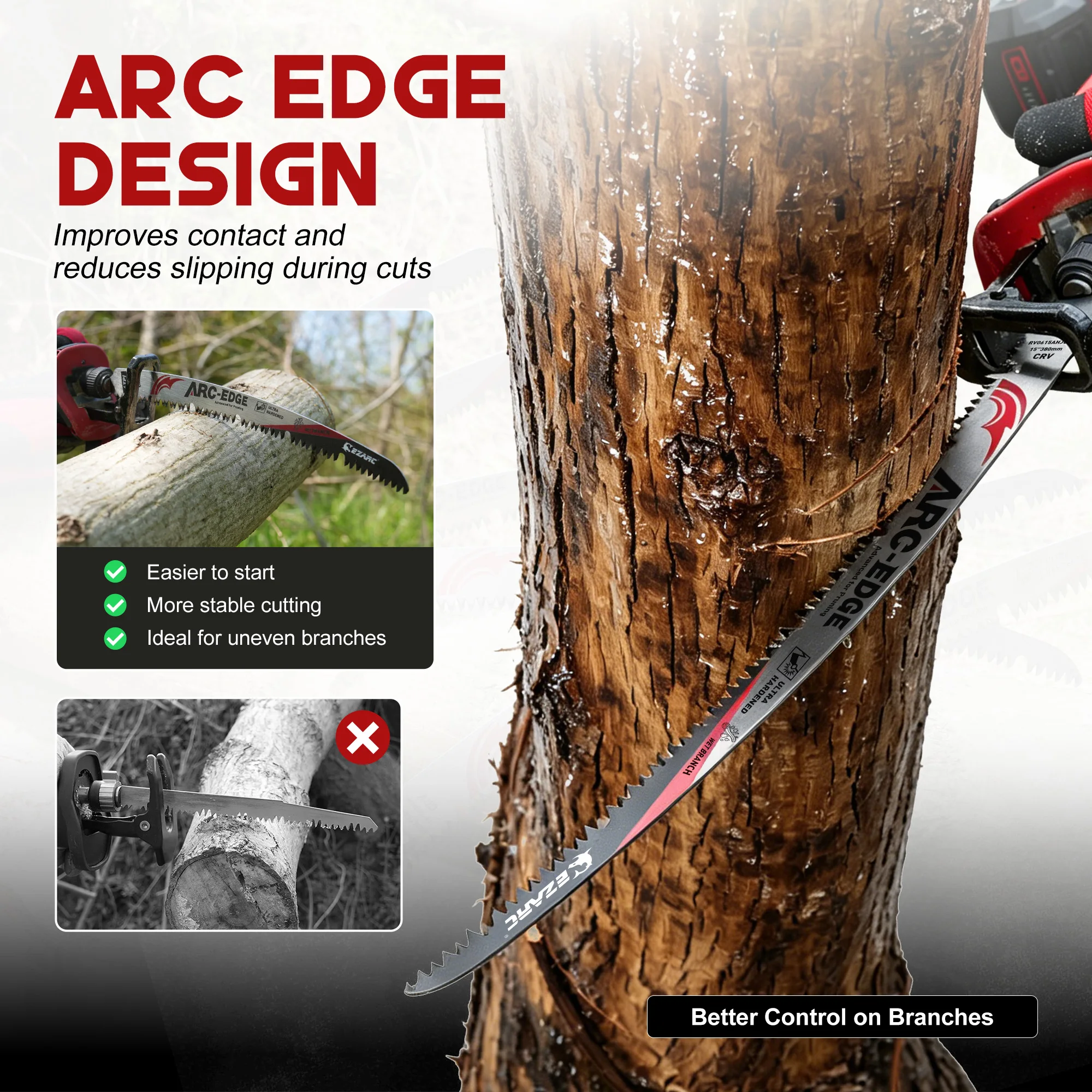 EZARC 5pcs Wood Pruning Reciprocating Saw Blades 12''&15'' 6TPI Arc Edge U-Groove Chip Removal Deep Gullets for Branches, Tree