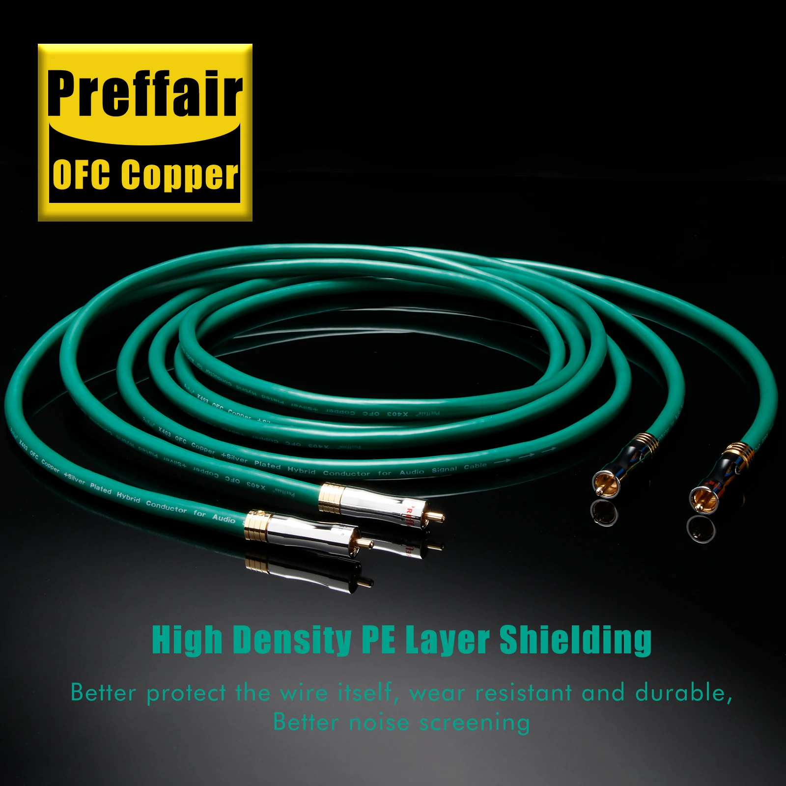 Preffair X403R1703 RCA Interconnect Cables 99.998% Silver Plated Pure Copper HiFi Audio Cables for AMP/DAC/CD/Mixer-1 Pair
