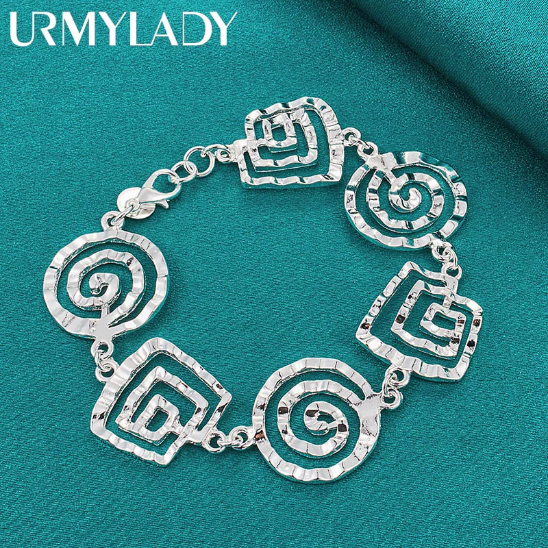 URMYLADY 925 Sterling Silver Round/Square Swirl Bracelet For Women Wedding Party Fashion Gift Jewelry