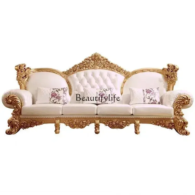 lEuropean-style high-end leather sofa, American-style palace luxury villa gold