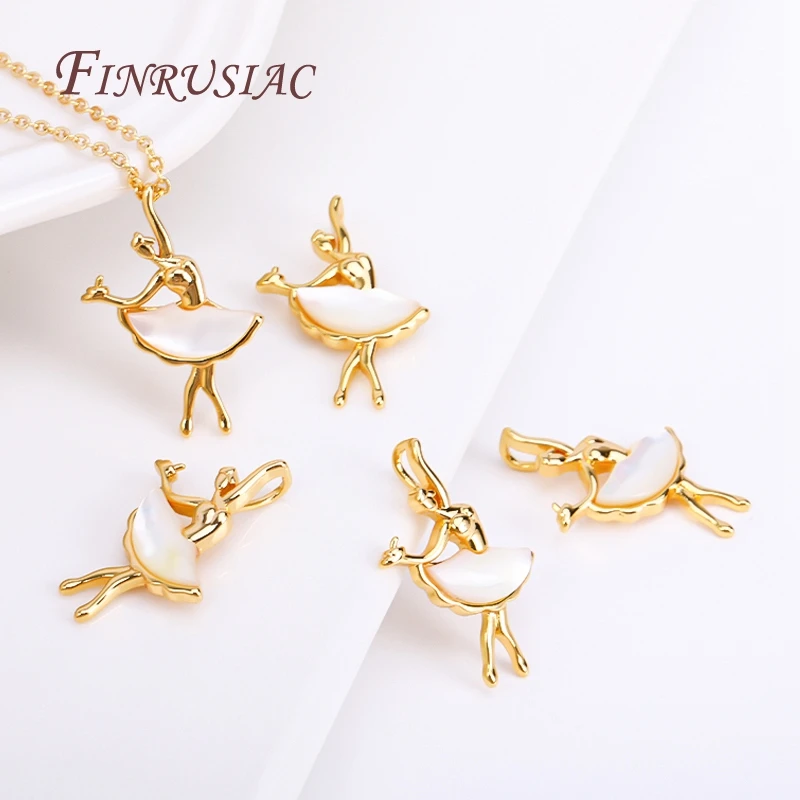 Exquisite Ballet Girl Pendants Necklace Jewelry Making Supplies,Natural Shell Gold Plated Charms DIY Jewelry Materials Wholesale