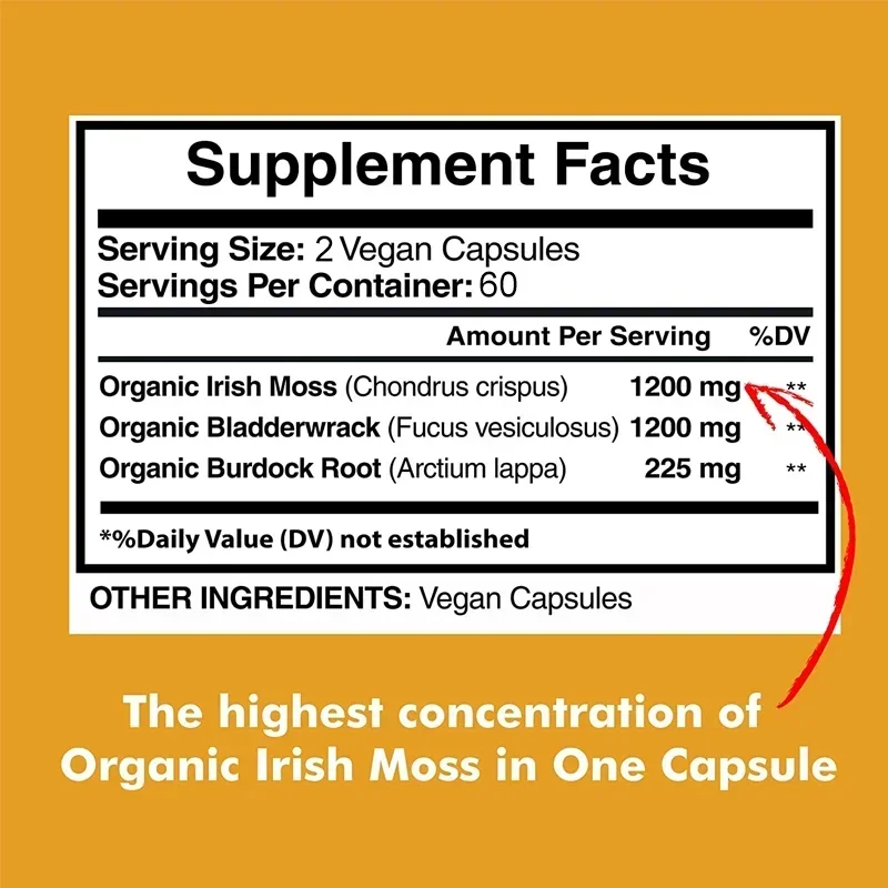 Sea Moss 2625 Mg - Provide Energy, Antioxidants, Intestinal Cleansing, Promotes Skin and Joint Health, Support Thyroid Function