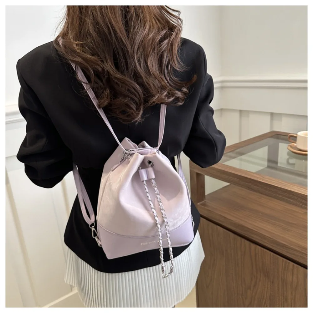 Portable Lightweight Women Backpack Adjustable Strap Drawstring Small Backpack Solid Color Wear Resistant Shoulder Bag Women