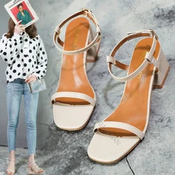 Sandali Open-toe donna 2024 estate nuova fibbia moda tinta unita scarpe femminili temperamento grosso tacco alto Sandalias Mujer