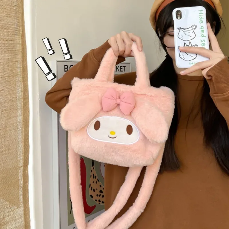 Kawaii sanrio kuromi hallo kitty plüsch tasche cinna moroll handtasche tasche plushie schulter umhängetaschen gefüllt make-up rucksack geschenk