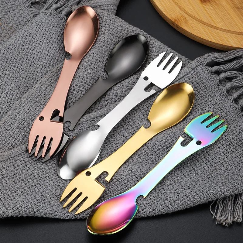 

Stainless Steel Tableware Spoon Can Opener Flatware Portable Bottle Cutlery Multitool Camp Utensil Fork Spork Picnic Flatware