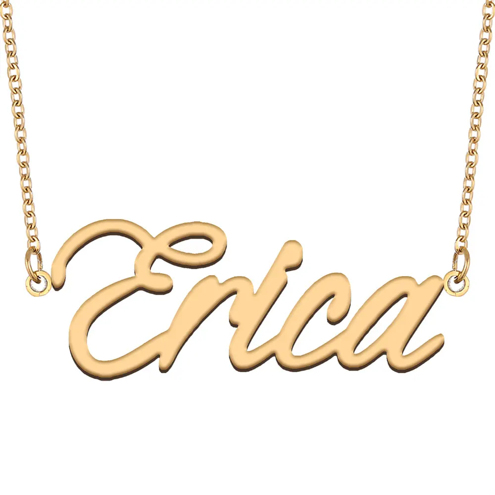 

Erica Name Necklace for Women Stainless Steel Jewelry Gold Color Nameplate Pendant Collares Para Mujer Letters Choker Necklaces