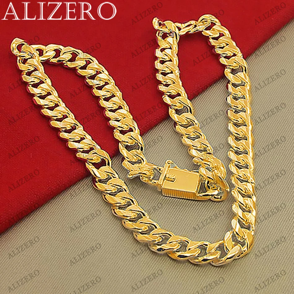 ALIZERO 18K Gold Necklaces 20/22/24 Inches 10mm Chain Necklace For Men Women Fashion Luxury Fine Jewelry Gifts