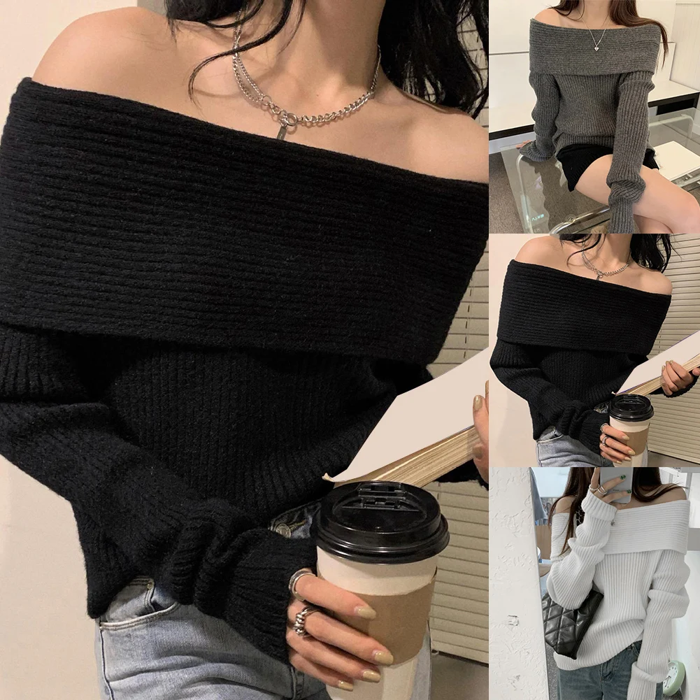 Jersey informal ajustado de punto, Top de manga larga, manga larga, nuevo estado, tela de poliéster, patrón de Color sólido