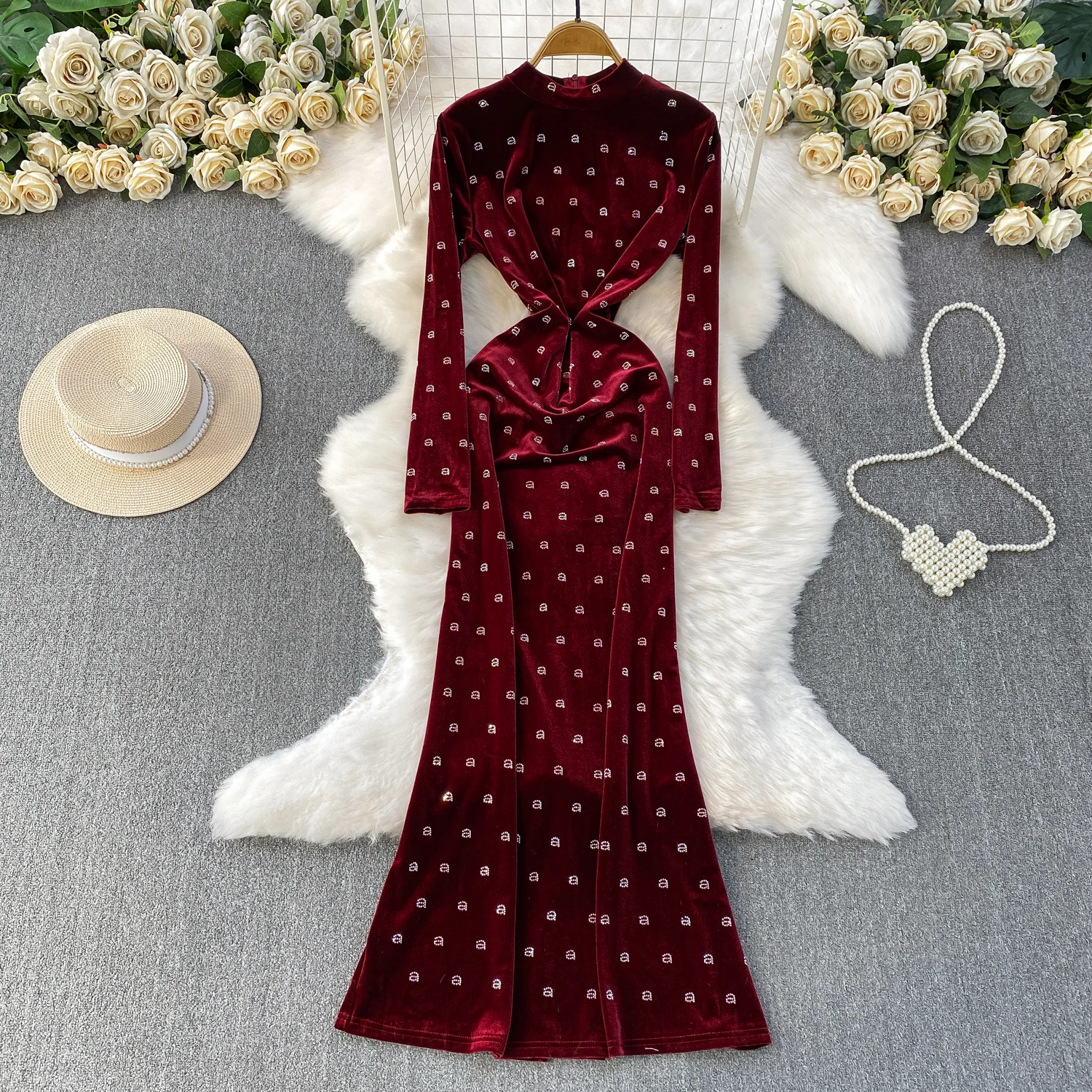 Französisch Chic Vintage Elegante velours brief dünnes kleid Mode Herbst Vestidos Frauen zeremonie kleider