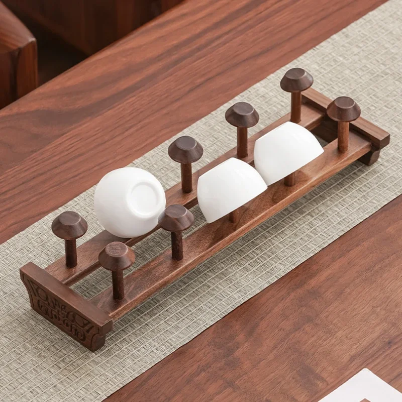 Walnut Wood Cup Rack Kung Fu Tea Set Organization Rack Chinese Drain Water Storage Holders Tea Ceremony Accessories