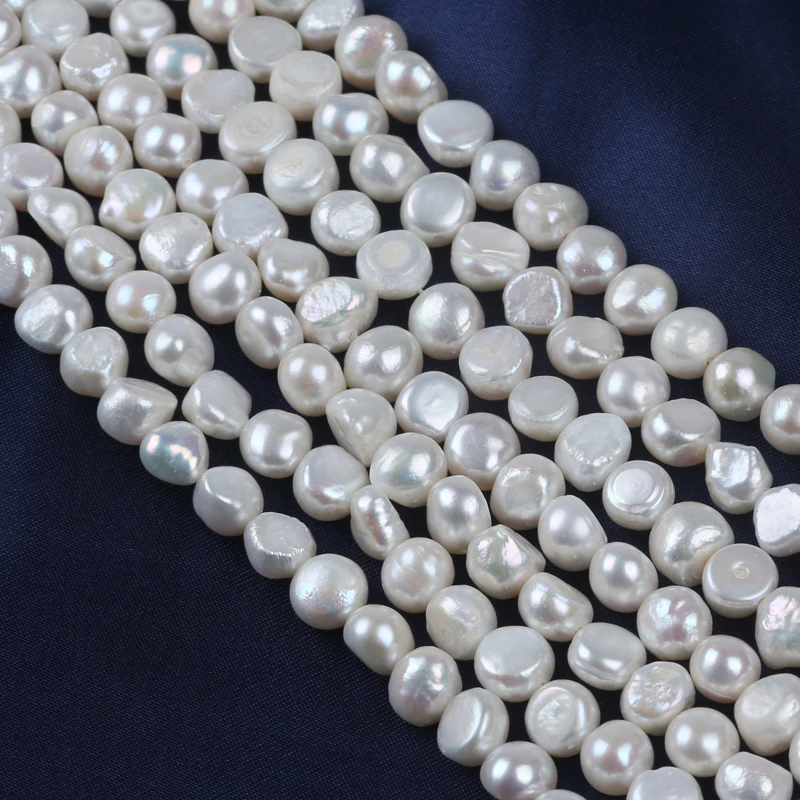 7-8mm side hole natural white real loose freshwater baroque pearl beads strand for jewelry making