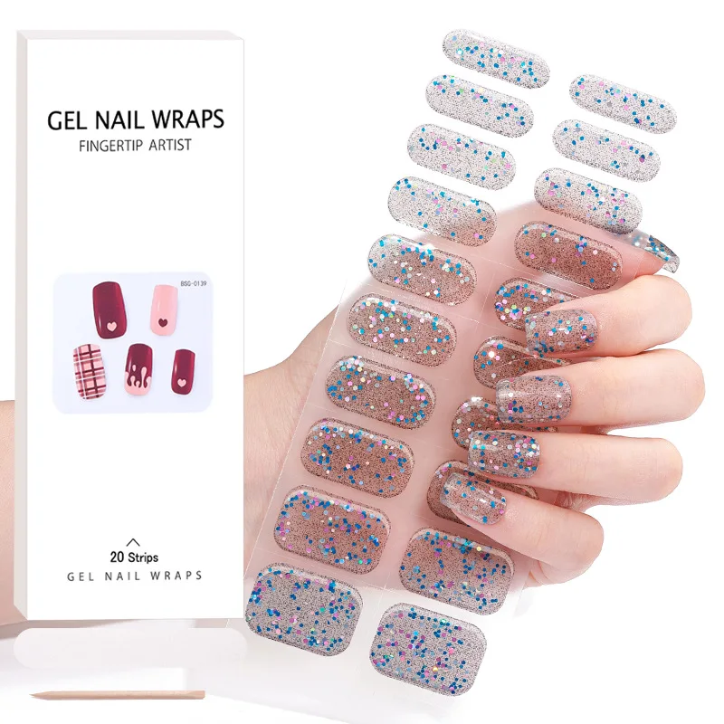 Semi cura Lantejoula Gel Nail Care Etiqueta, UV Esmalte, Adesivo Wraps Set para Lâmpada UV, Nail Art Decoração, Nova chegada