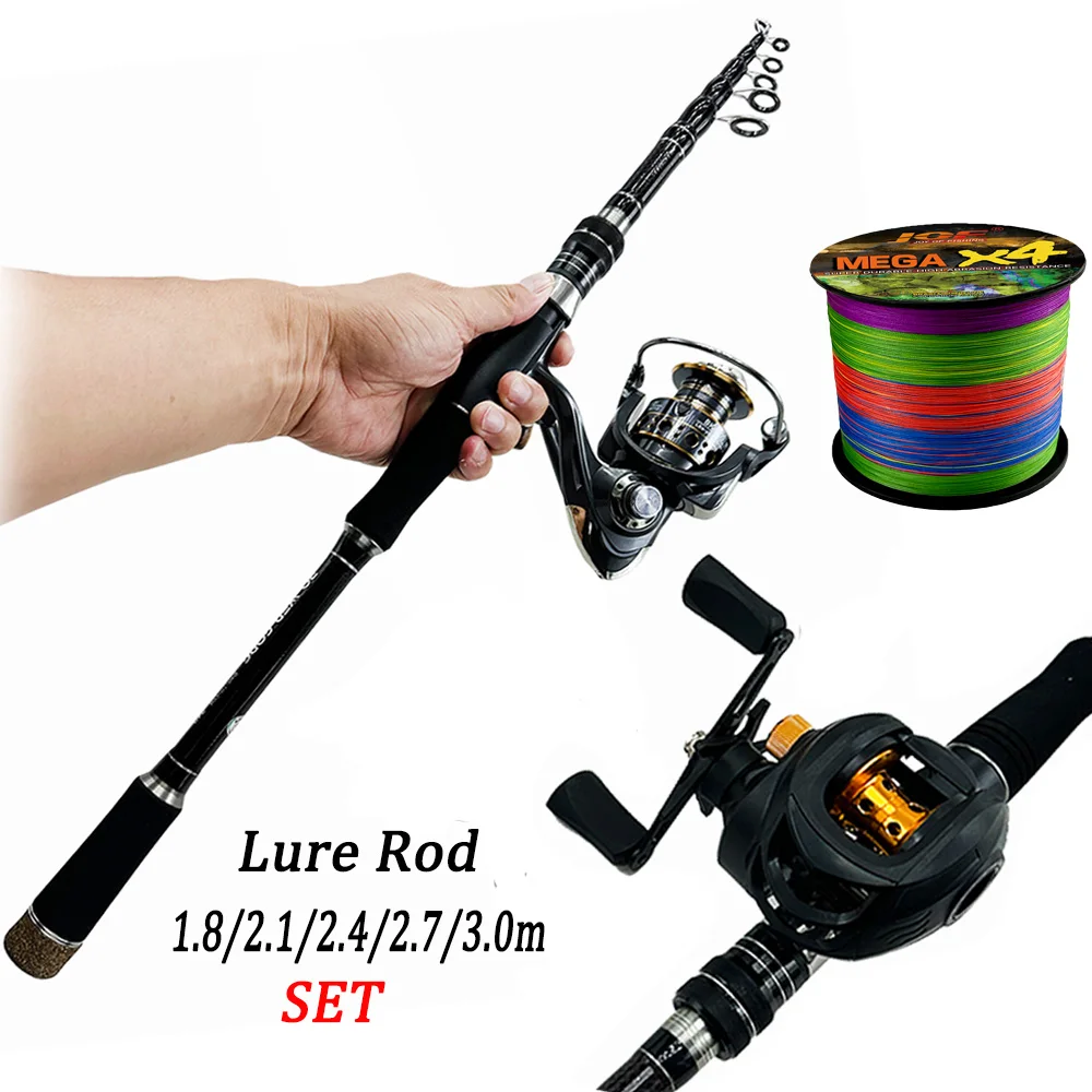 

Lure Fishing Rod Reel With Line Combo Carbon Fiber Rod 7.2:1/5.2:1 High Speed Fishing Reel for Lake Sea Fishing Tackle 1.8-3.0m