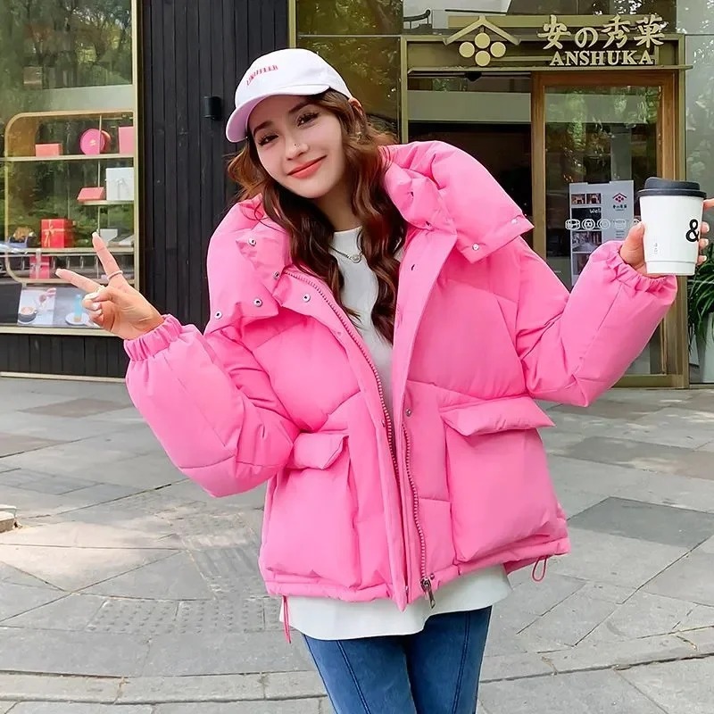 Streetwear Down Cotton Parkas Women's Cotton-padded Jacket Short Coats Oversize Loose Hooded Bread Clothes Student Autumn Winter